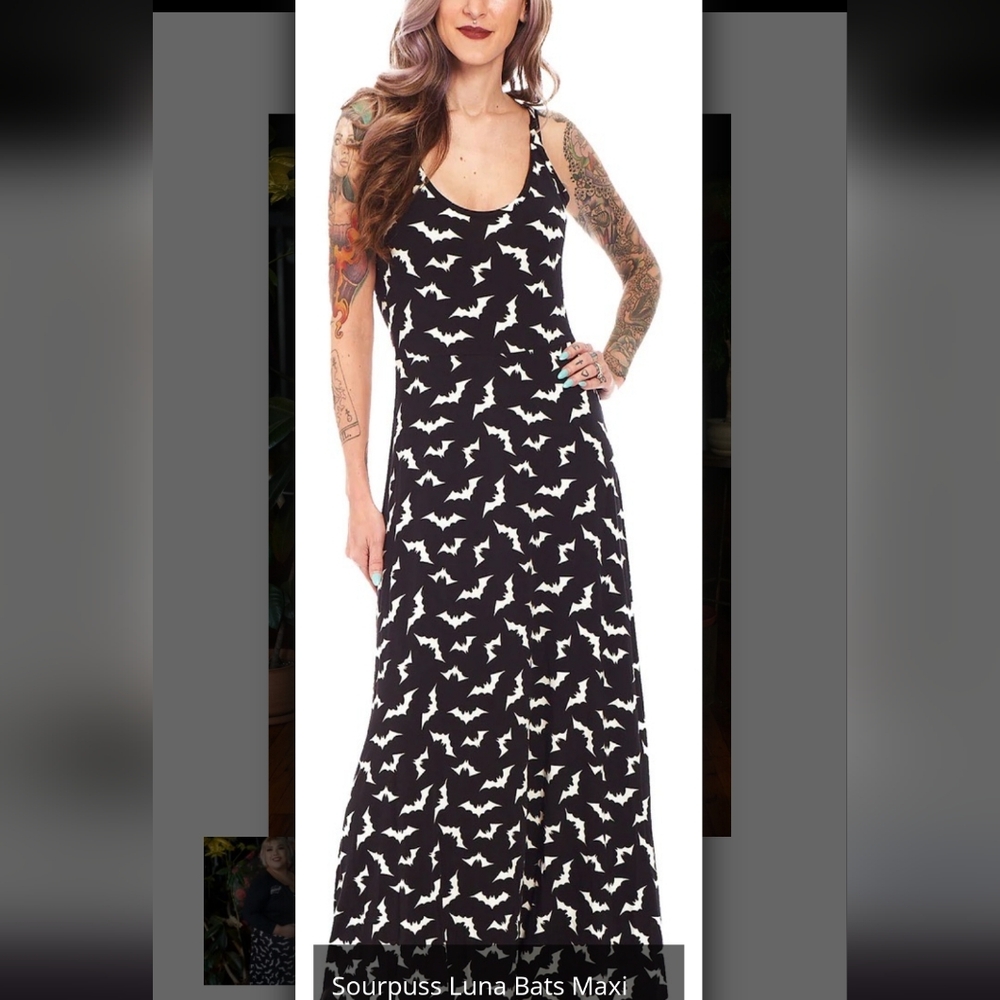 Sourpuss Black and White Bat Pattern Dress